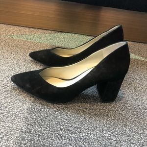 Black suede 1.State block heel pump.